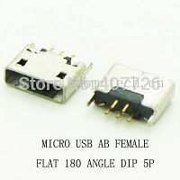  DIP 34 USB micro AB female flat 180 angle 5pin