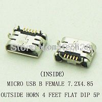 Разъем DIP фото47 USB micro B female вилка 4,85*7,2 4лапки flat 5pin