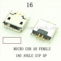  DIP 16 USB micro AB female 180 angle 5pin (.)