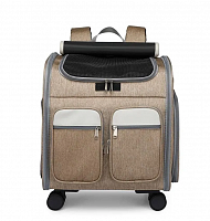 SUM0002 коричневая Рюкзак-трансформер для переноски животных с колесах до 12кг